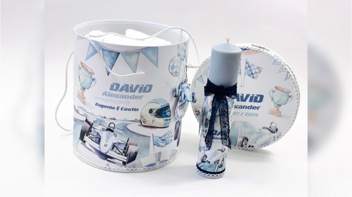 Lumânare botez Blue Racing Car – model stâlp personalizat Formula 1 12